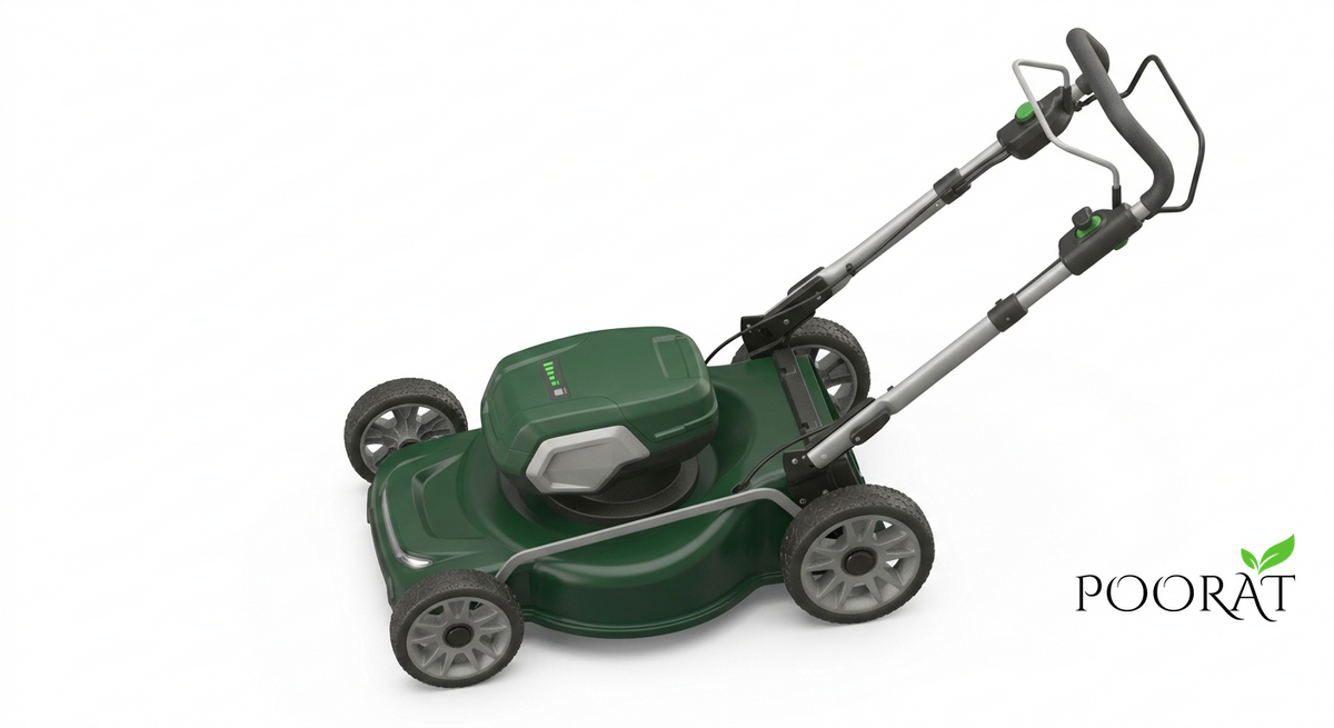 Poorat Cordless Electric Lawn Mower with Rechargeable Battery System, Adjustable Cutting Height & Easy Push Design for Home Gardens and Outdoor Lawn Maintenance