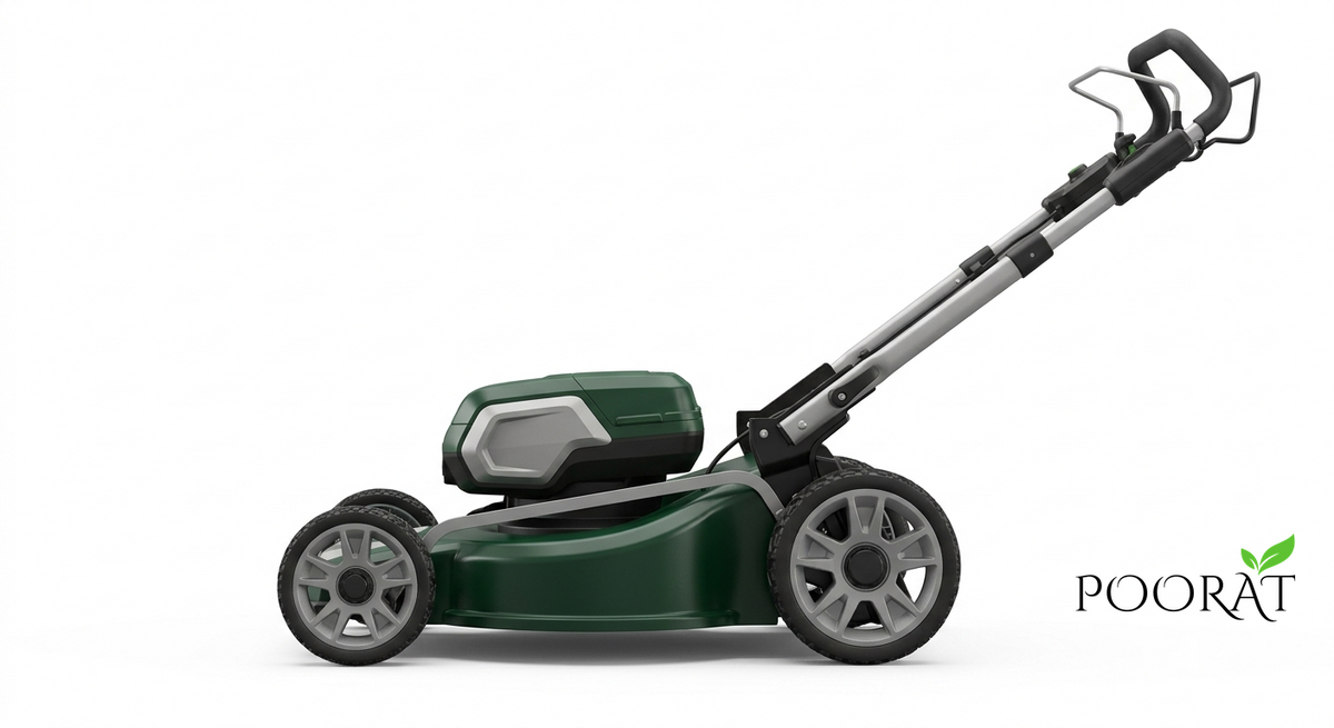 Poorat Cordless Electric Lawn Mower with Rechargeable Battery System, Adjustable Cutting Height & Easy Push Design for Home Gardens and Outdoor Lawn Maintenance
